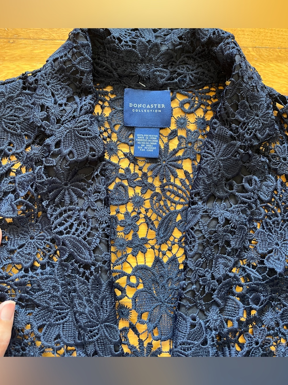Doncaster navy blue floral lace see through blazer cover up prom wedding luxe 8